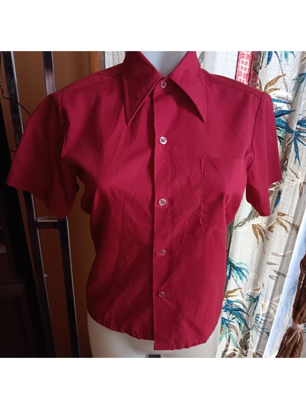 True Vintage Small 1970's Prep Blood Red Button-Up Shirt Big Collar JC Penney